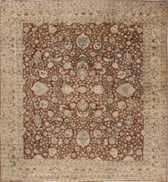Doris Leslie Blau Antique Tabriz Floral Allover Light Beige Rug - c. 1900