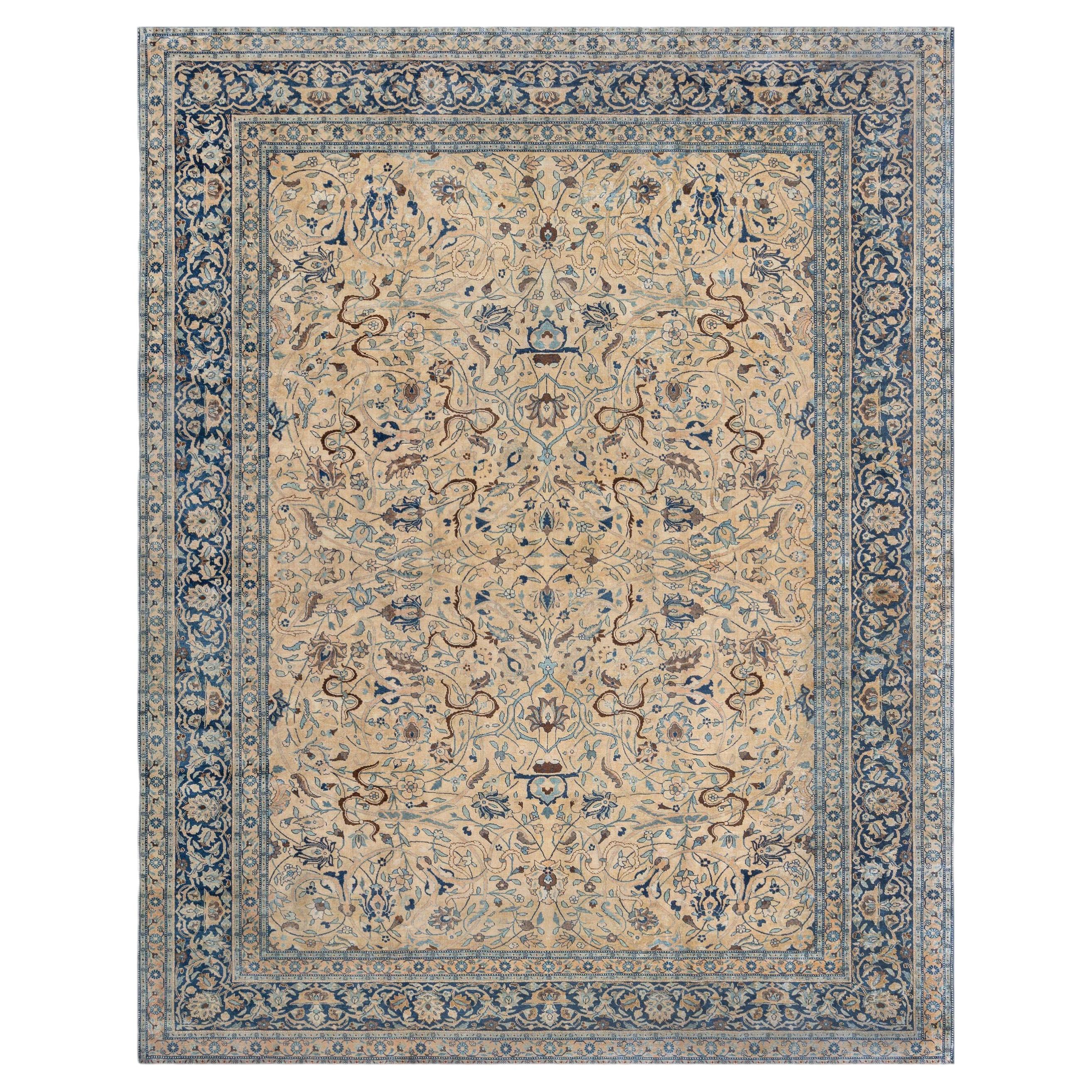 Doris Leslie Blau Antique Tabriz Floral Allover Light Beige Rug - c. 1900