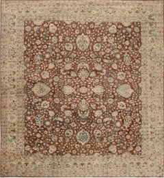 Doris Leslie Blau Antique Tabriz Floral Allover Light Beige Rug - c. 1900