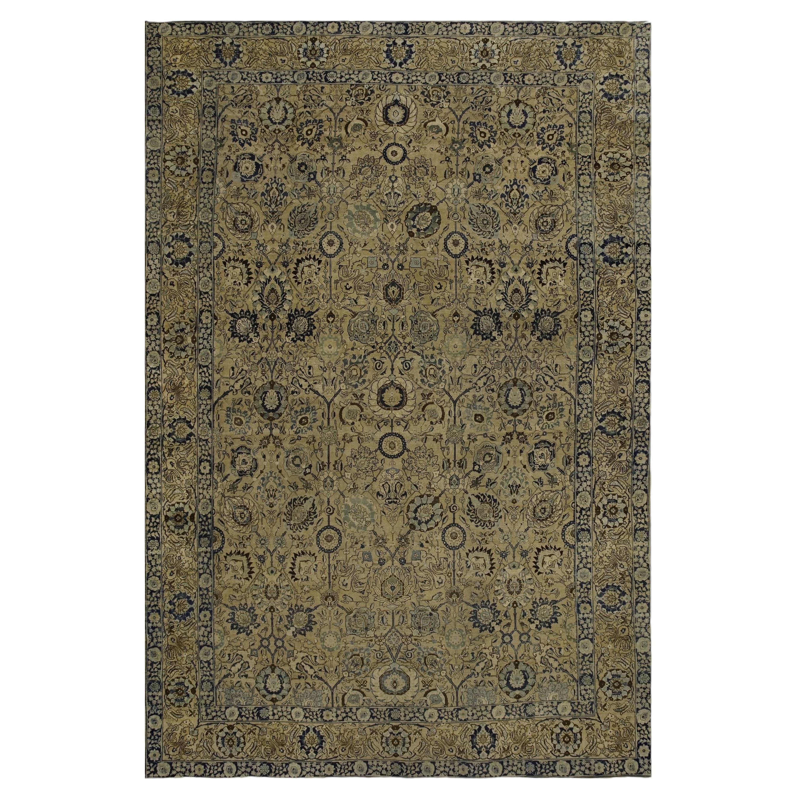 Doris Leslie Blau Antique Tabriz Floral Allover Soft Beige Rug - c. 1880 For Sale