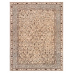 Doris Leslie Blau Antique Tabriz Floral Allover Soft Beige Rug - c. 1880