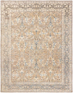 Doris Leslie Blau Antique Tabriz Floral Allover Soft Beige Rug - c. 1900