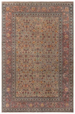 Doris Leslie Blau Antique Tabriz Floral Allover Warm Tan Carpet - c. 1930