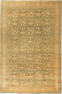 Doris Leslie Blau Antique Tabriz Floral Allover Warm Tan Rug - c. 1900