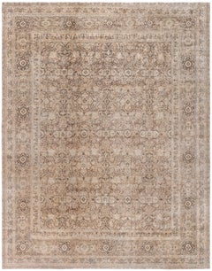 Doris Leslie Blau Antique Tabriz Floral Allover Warm Tan Rug - c. 1900
