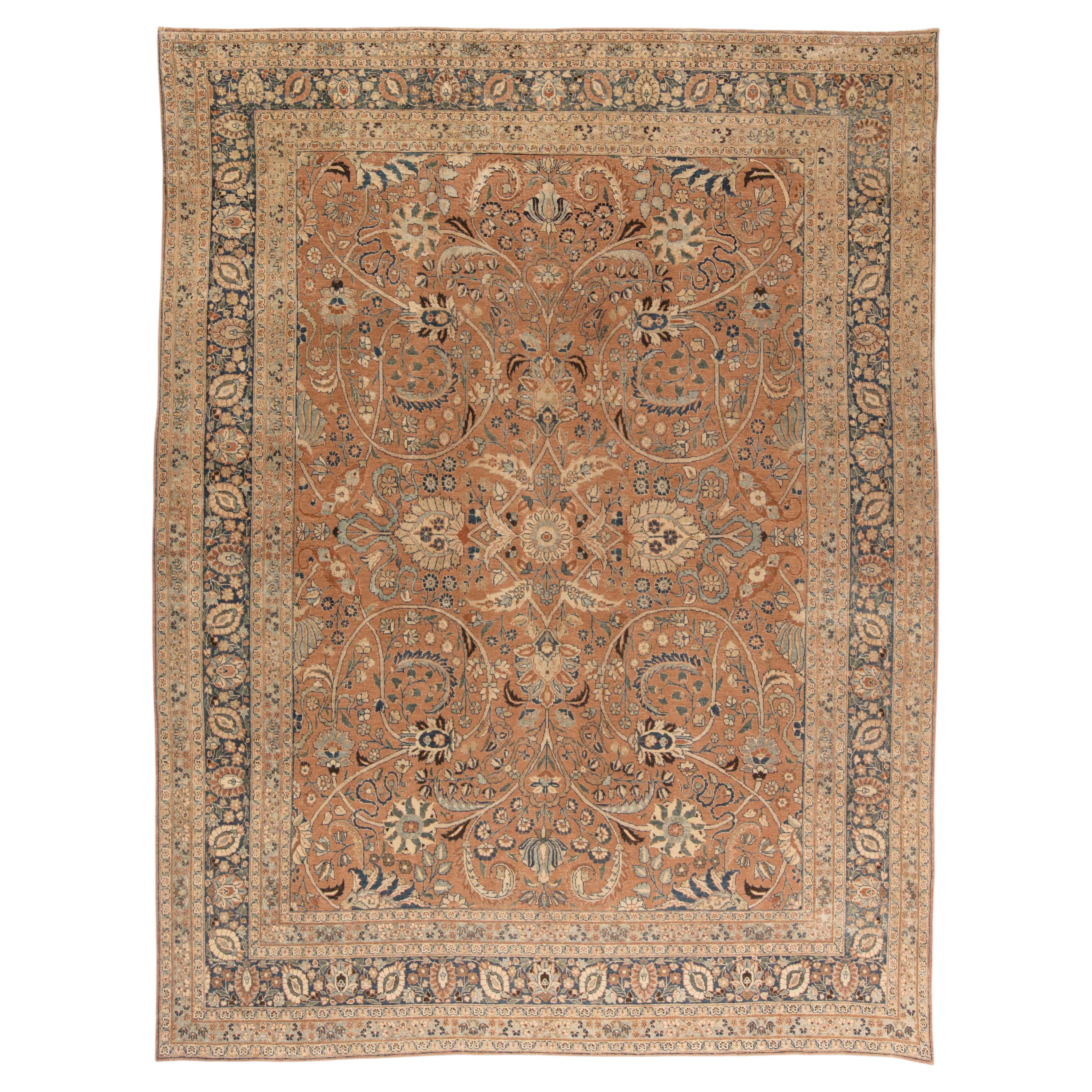 Doris Leslie Blau Antique Tabriz Floral Allover Warm Tan Rug - c. 1900