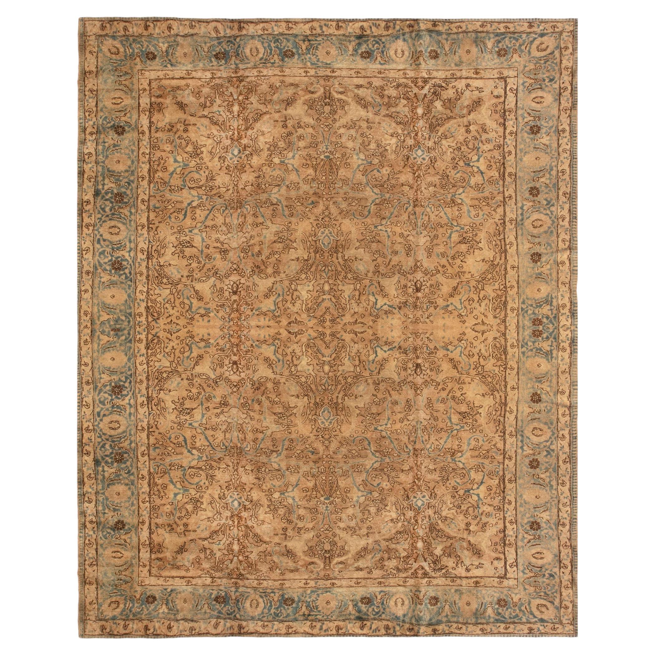 Doris Leslie Blau Antique Tabriz Floral Allover Warm Tan Rug - c. 1900