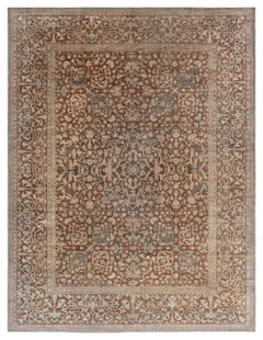 Doris Leslie Blau Antique Tabriz Floral Allover Warm Tan Rug - c. 1900