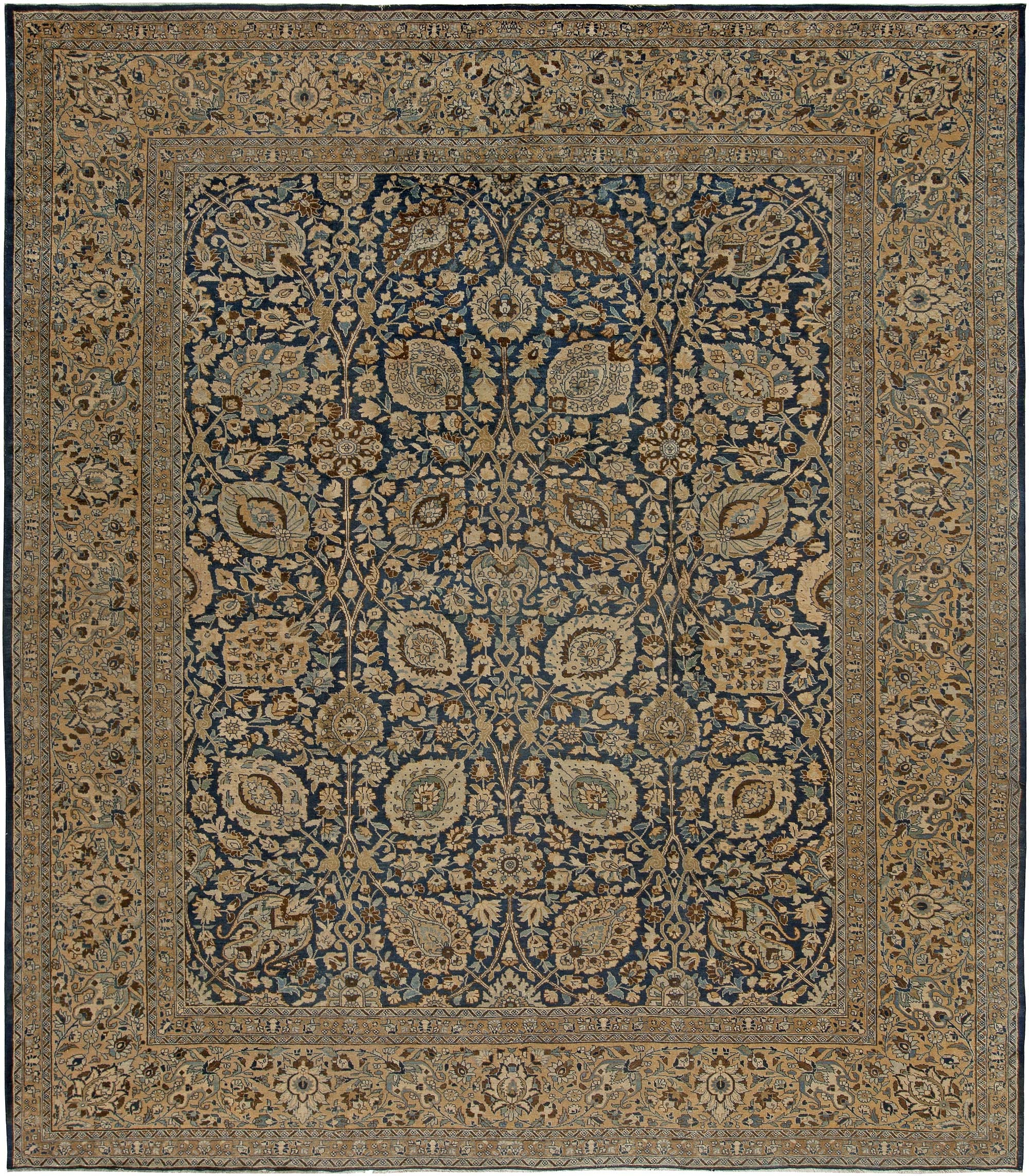 Doris Leslie Blau Antique Tabriz Floral Allover Warm Tan Rug - c. 1900