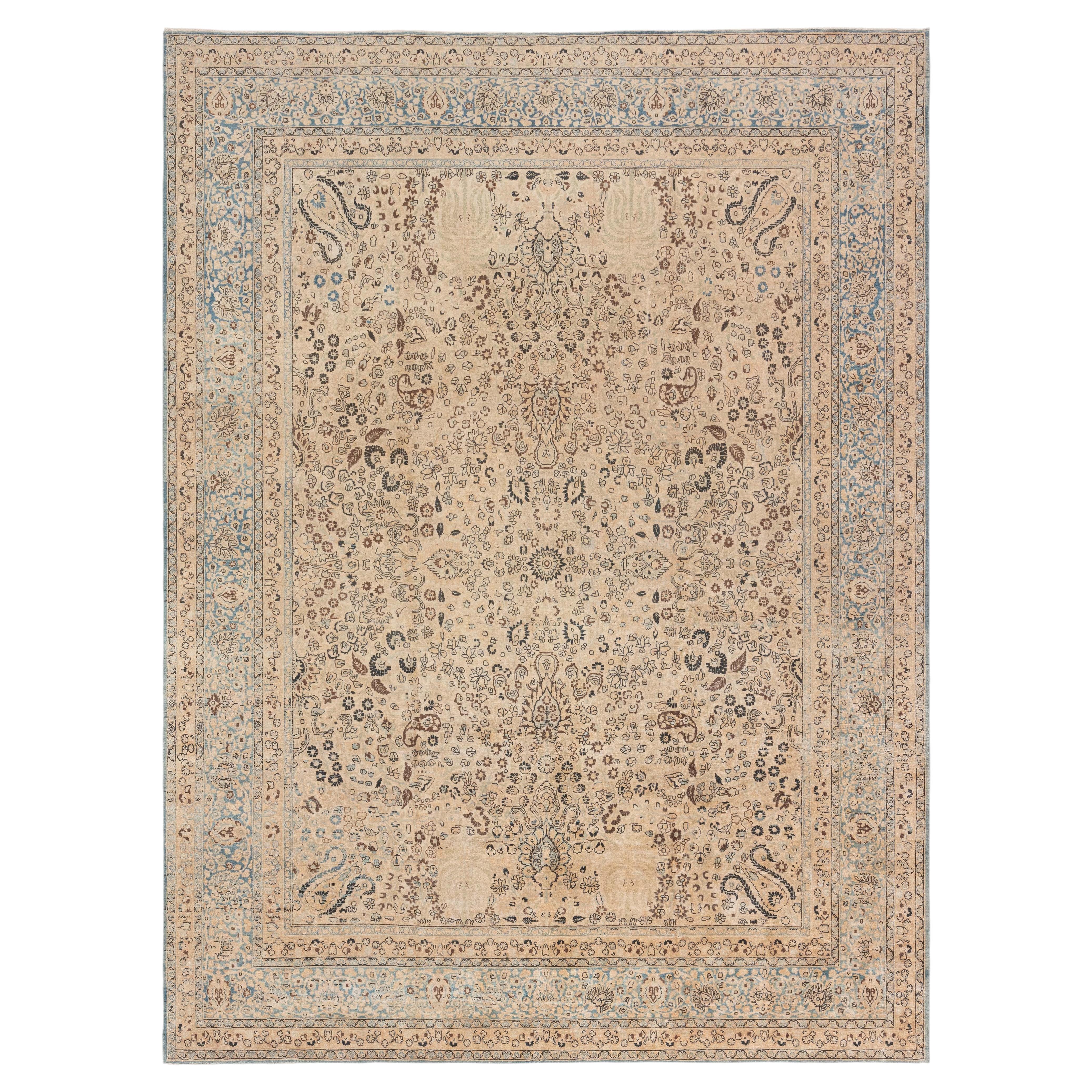 Doris Leslie Blau Antique Tabriz Floral Allover Warm Tan Rug - c. 1920