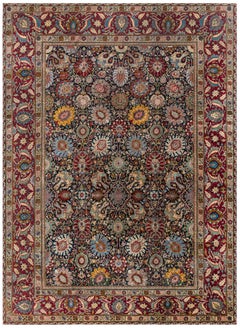 Doris Leslie Blau Antique Tabriz Floral Ivory Rug - c. 1900 (Size Adjusted)