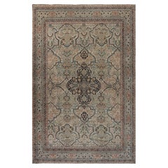 Doris Leslie Blau Tappeto antico Tabriz Medaglione Floreale Crema Beige - c.C. 1880