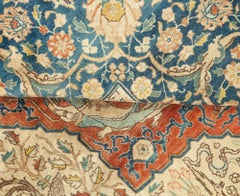 Doris Leslie Blau Antique Tabriz Medallion Floral Soft Beige Rug - c. 1900
