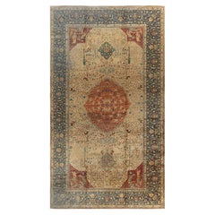 Doris Leslie Blau Antique Tabriz Medallion Floral Soft Beige Rug - c. 1900