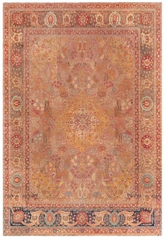 Doris Leslie Blau Antique Tabriz Medallion Warm Tan Hand-Knotted Rug - c. 1920