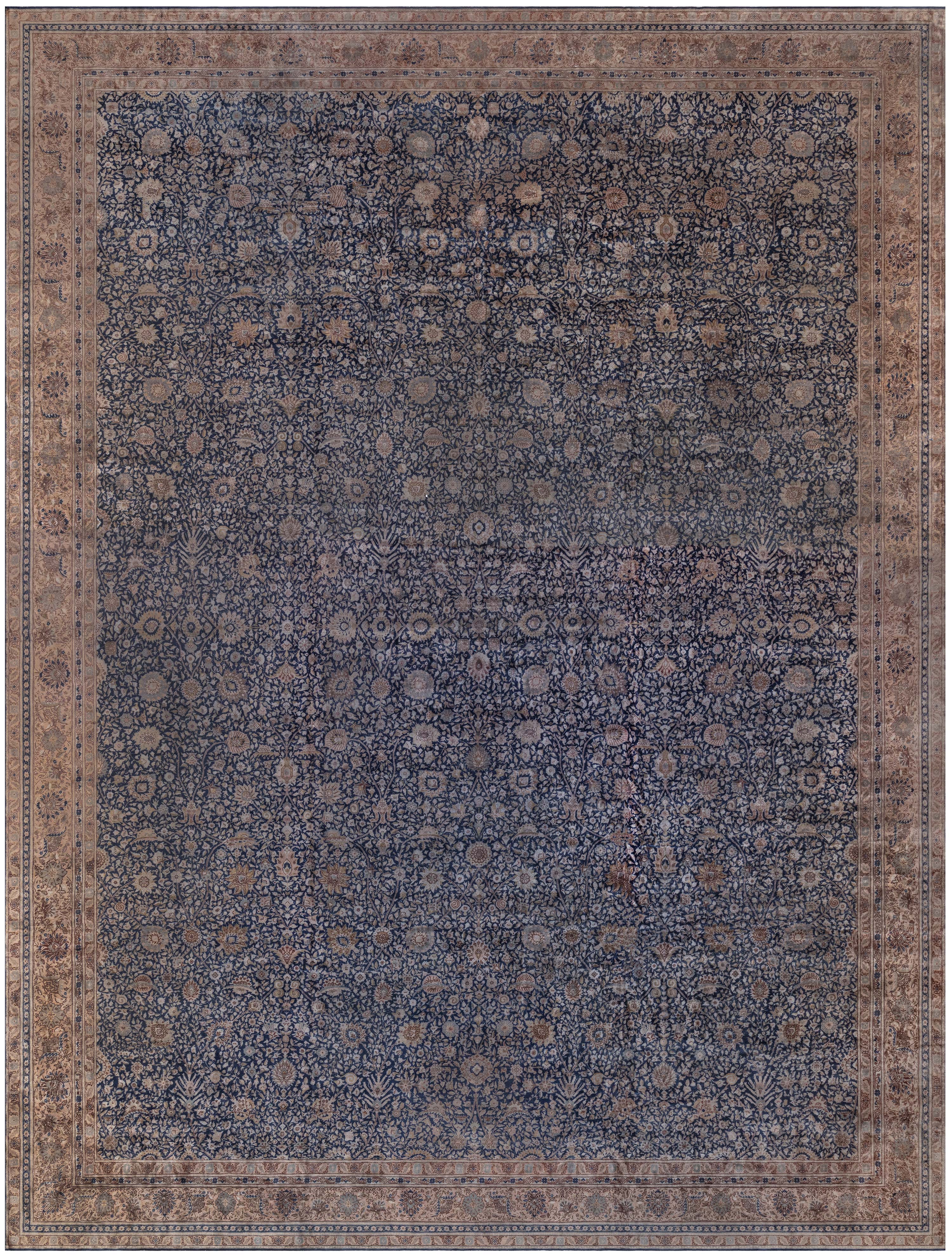 Doris Leslie Blau Antique Turkish Floral Oversized Cream Beige Rug - c. 1900