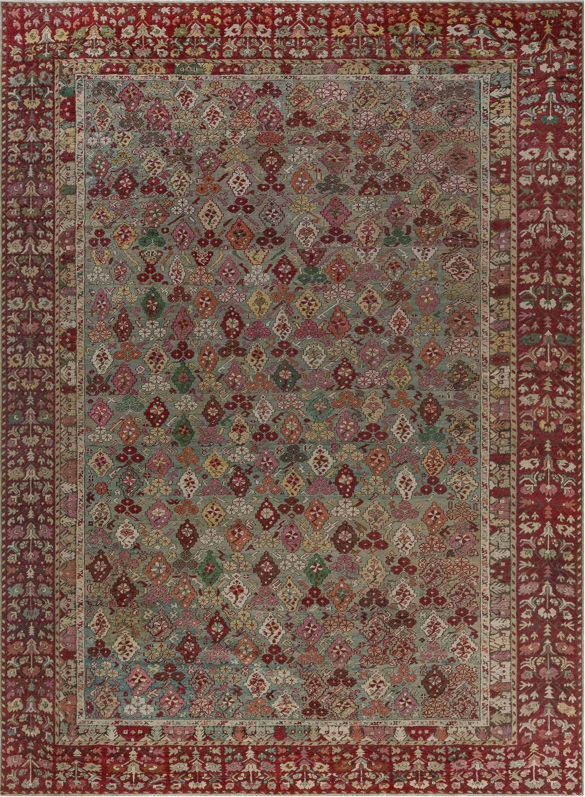 Doris Leslie Blau Antique Turkish Ghiordes Rug with Floral Design, Size Adjusted For Sale