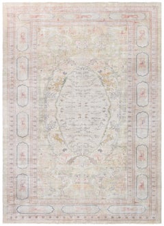Doris Leslie Blau Antique Turkish Medallion Rug In Pale Sand, Silk - c. 1870