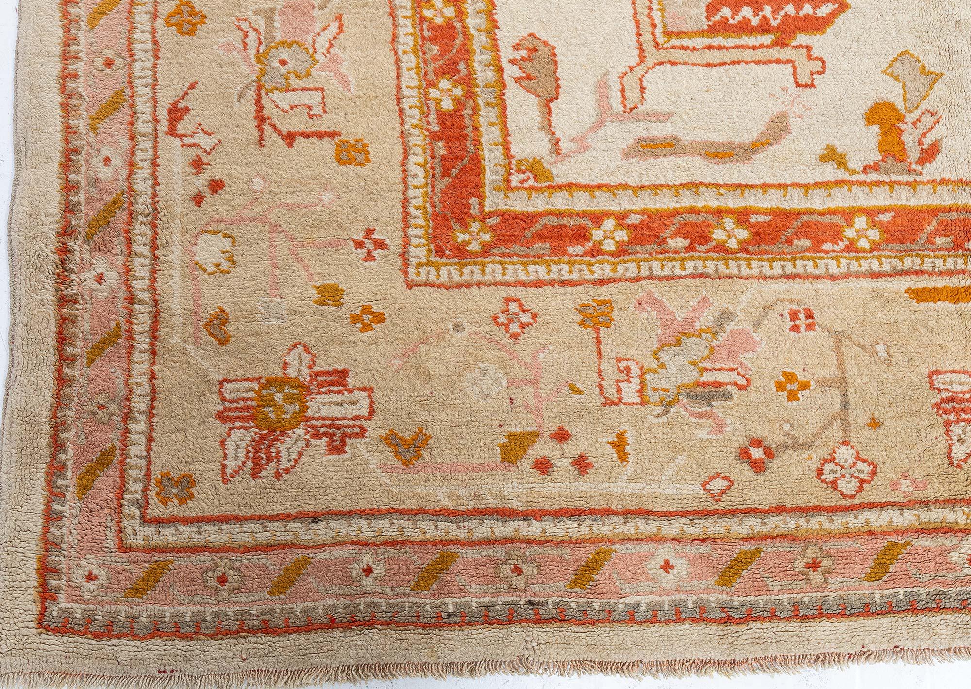 Wool Doris Leslie Blau Antique Turkish Oushak Rug For Sale