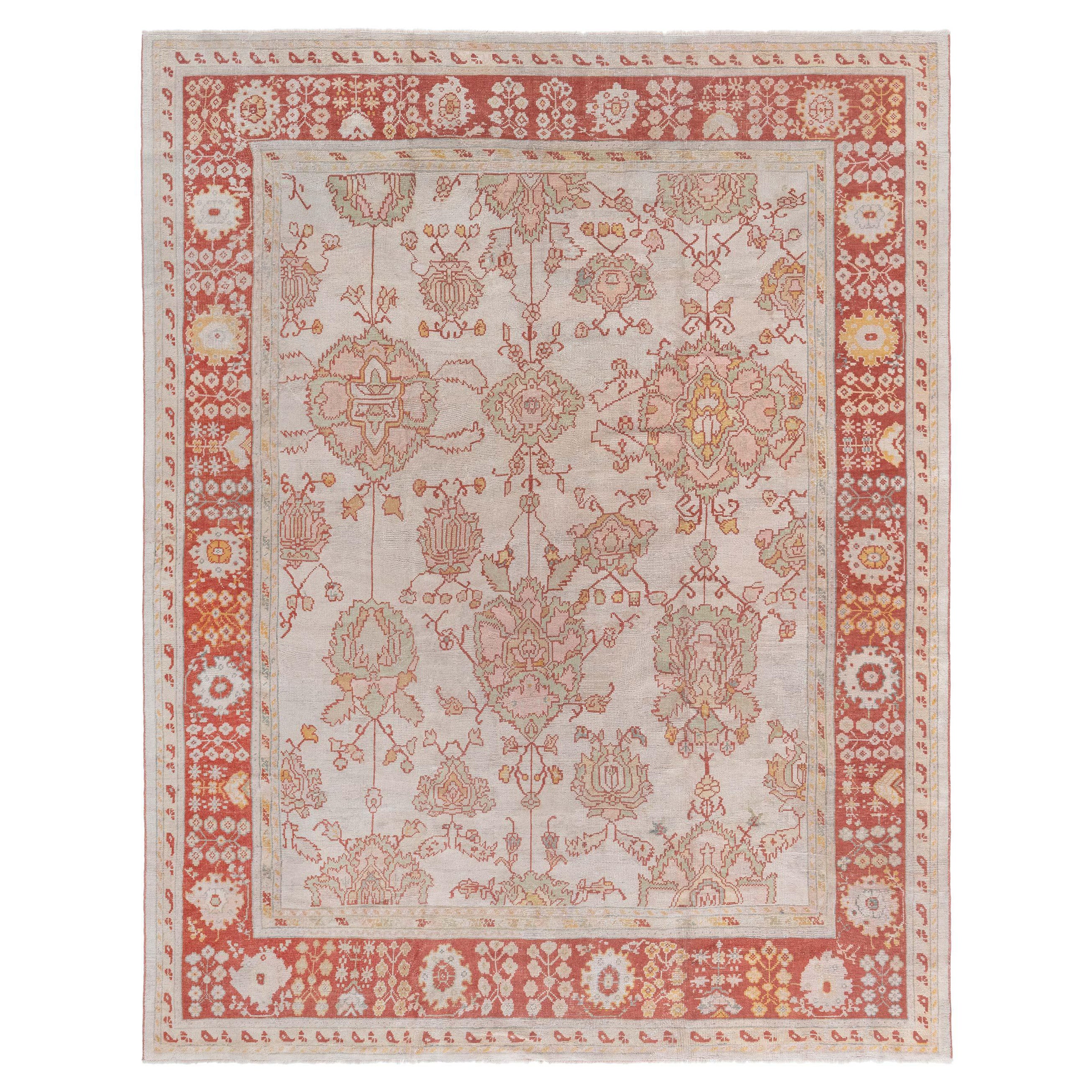 Doris Leslie Blauer antiker türkischer Oushak Beige handgewebter Wollteppich