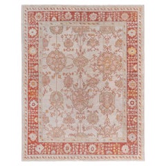 Doris Leslie Blauer antiker türkischer Oushak Beige handgewebter Wollteppich
