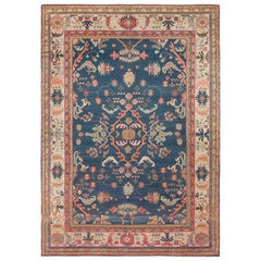Tapis turc antique Oushak bleu Doris Leslie Blau fait à la main