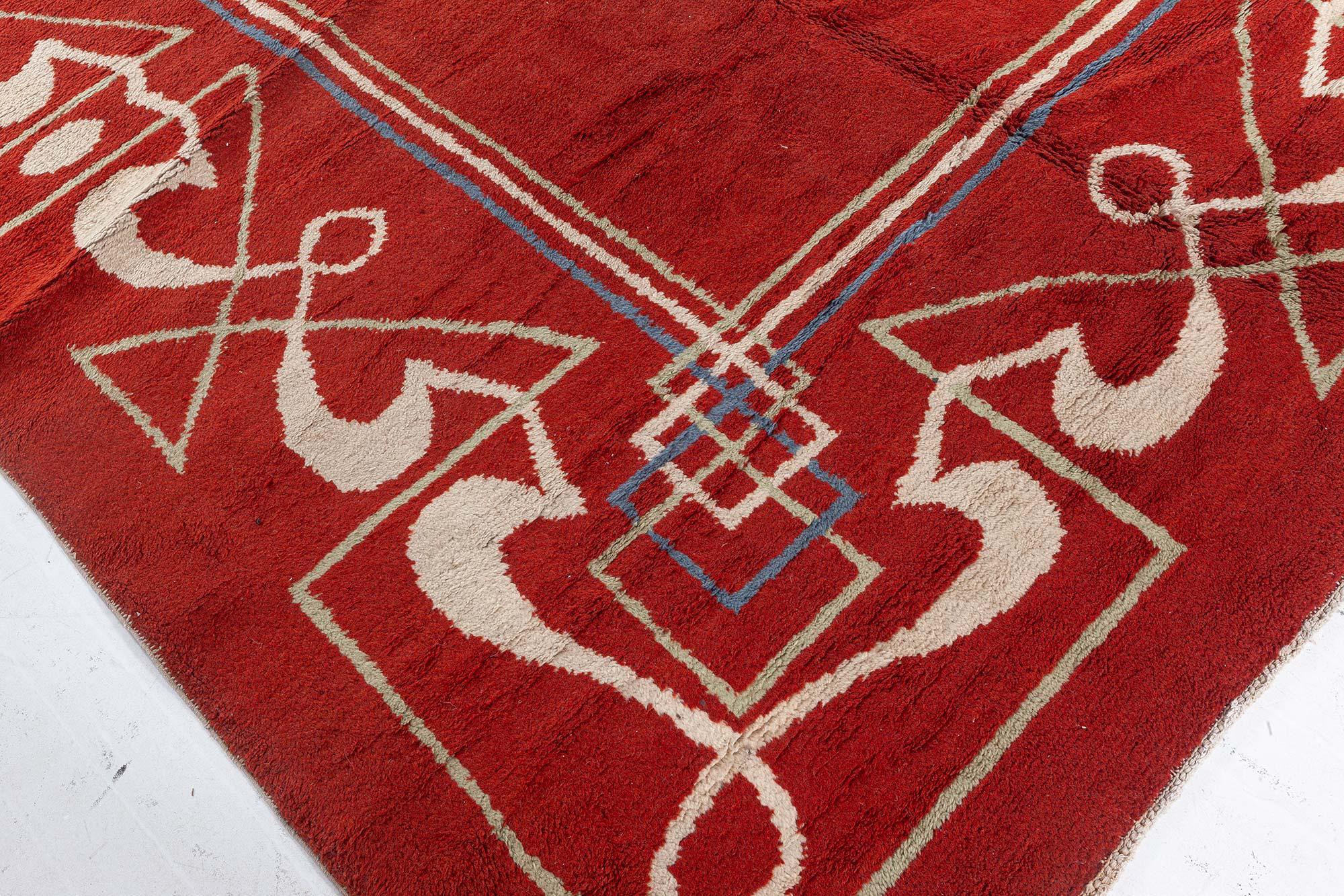 Tapis en laine fait main, unique, Art déco rouge et Brown
Taille : 8'0