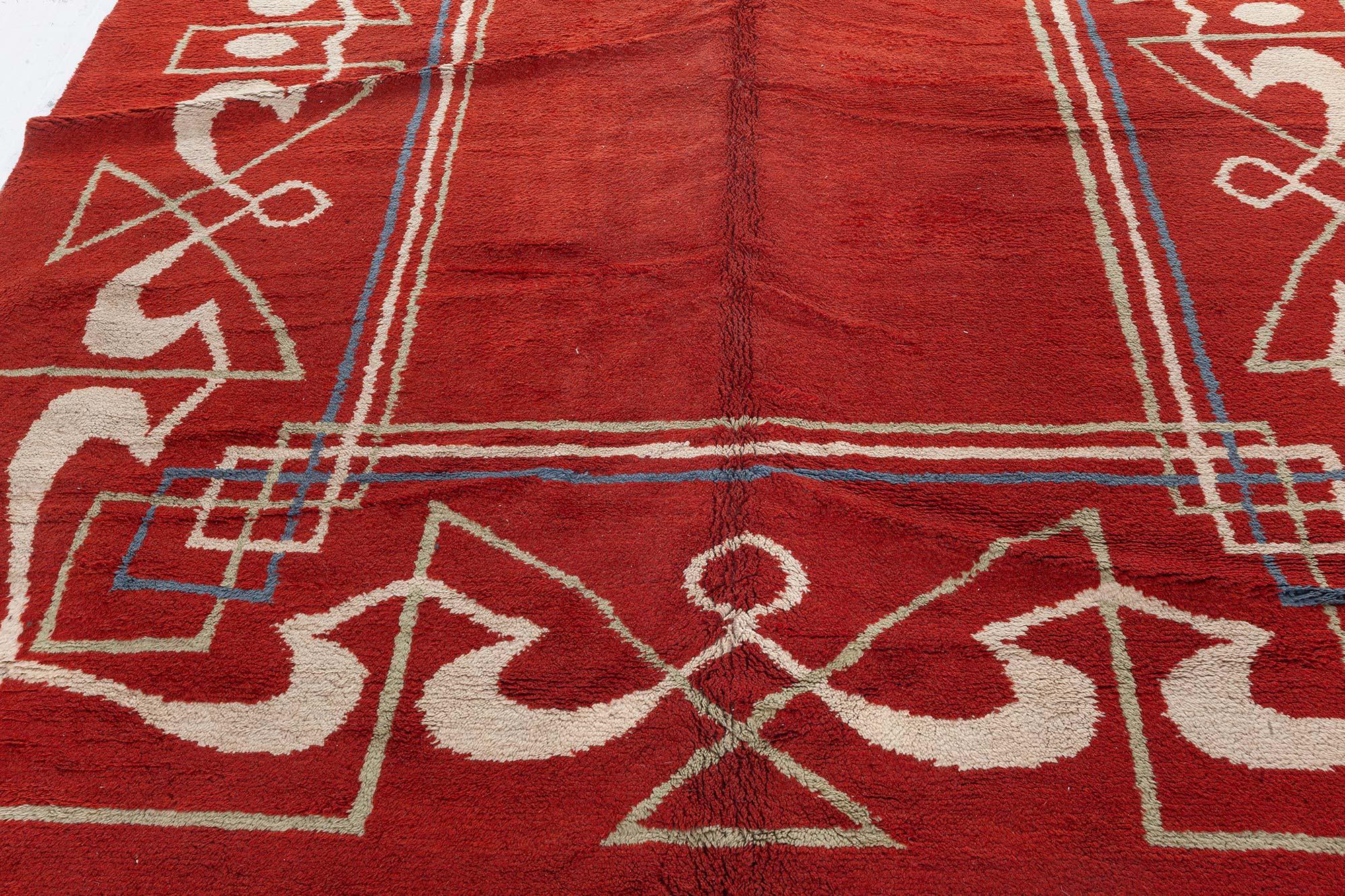 20ième siècle Doris Leslie Blau Art Deco Rouge, Brown Tapis en laine fait main en vente