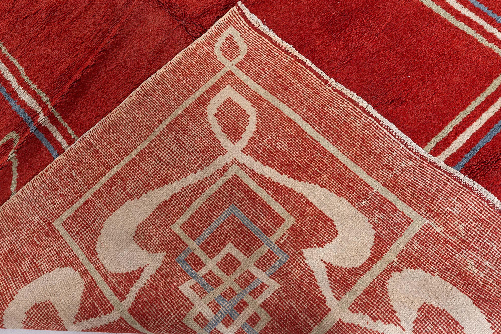 Doris Leslie Blau Art Deco Rouge, Brown Tapis en laine fait main en vente 1