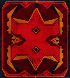 Doris Leslie Blau Art Nouveau Vintage Tribal Brick Red Hand-Knotted Rug Dutch