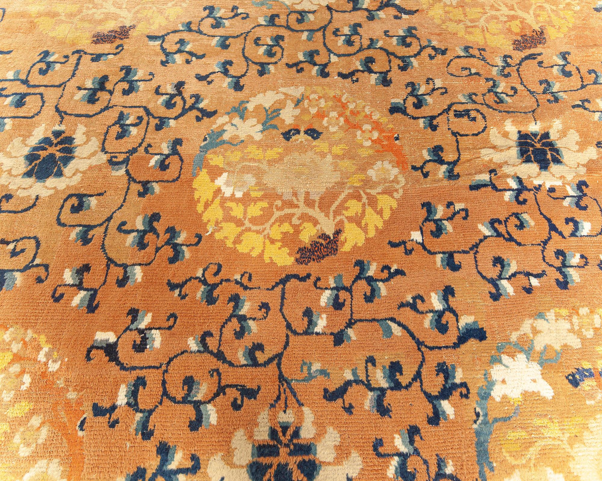 Chinois Tapis jaune chinois authentique Doris Leslie Blau du 19ème siècle fait main en vente