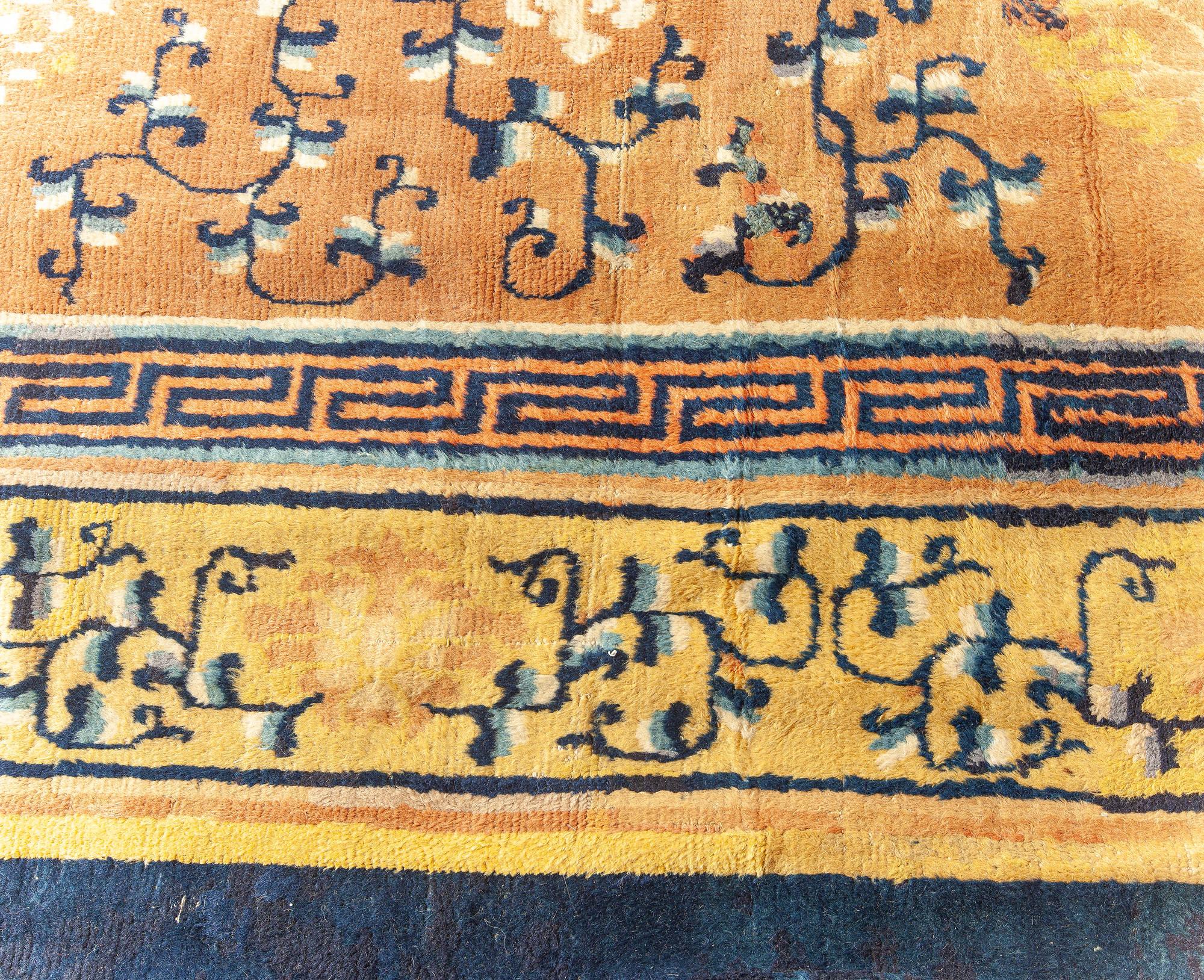 XIXe siècle Tapis jaune chinois authentique Doris Leslie Blau du 19ème siècle fait main en vente