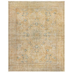 Doris Leslie Blau Tappeto di lana beige indiano autentico del XIX secolo