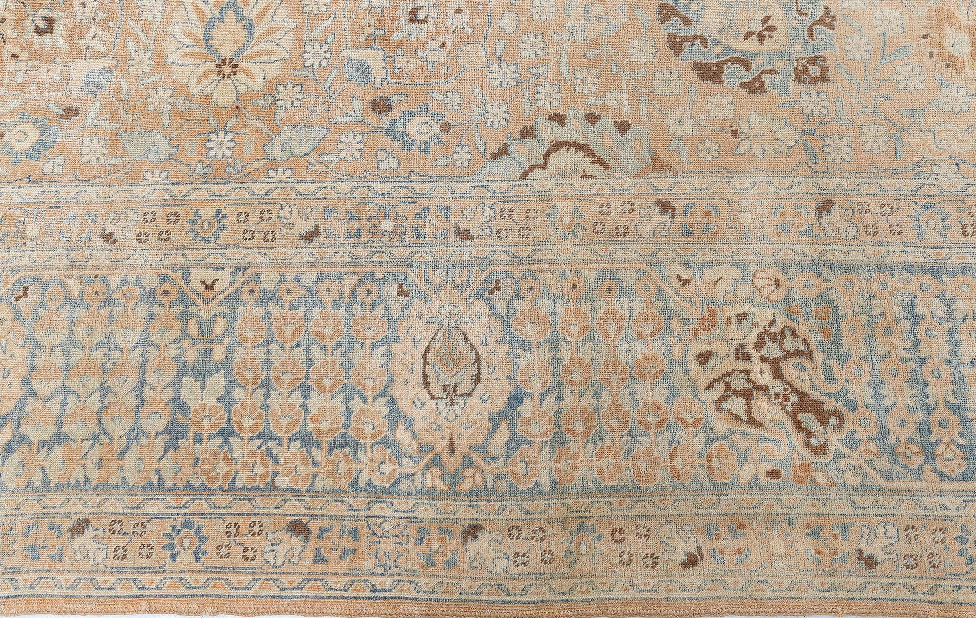 Lana Doris Leslie Blau Tappeto persiano Tabriz autentico del XIX secolo fatto a mano in vendita