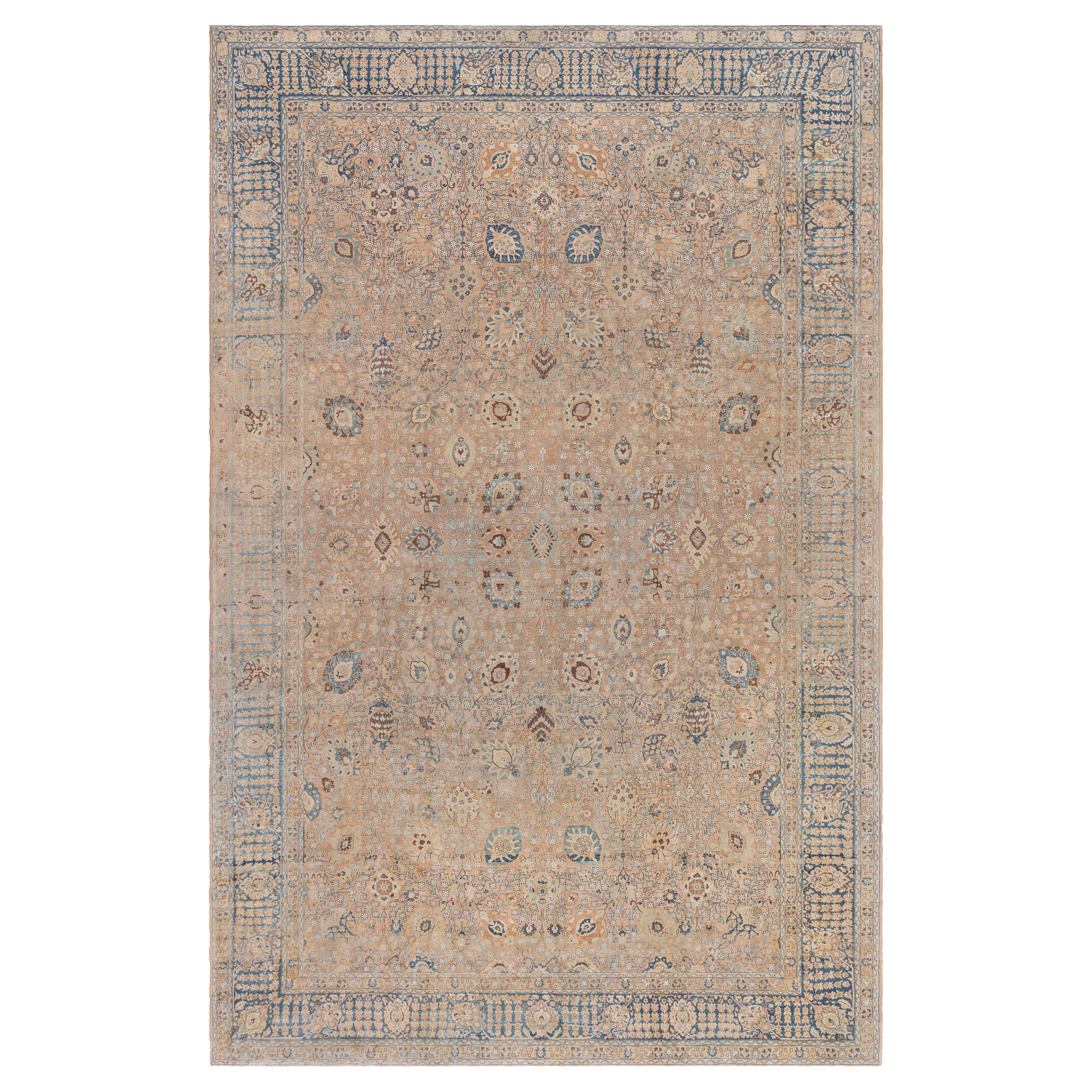 Doris Leslie Blauer authentischer persischer Täbris-Teppich aus dem 19. Jahrhundert, handgefertigt