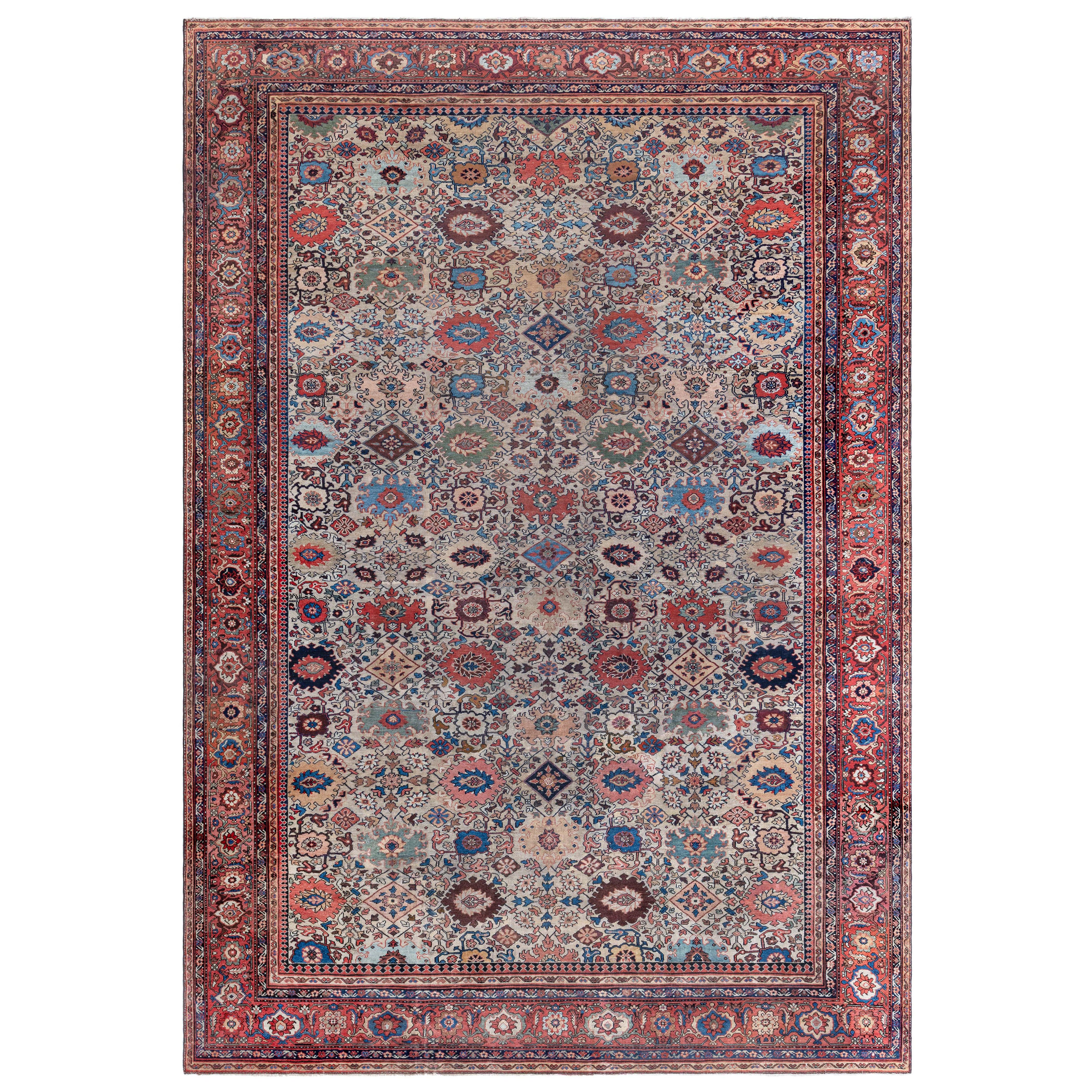 Doris Leslie Blau Authentique tapis en laine Sultanabad fait main du 19e siècle