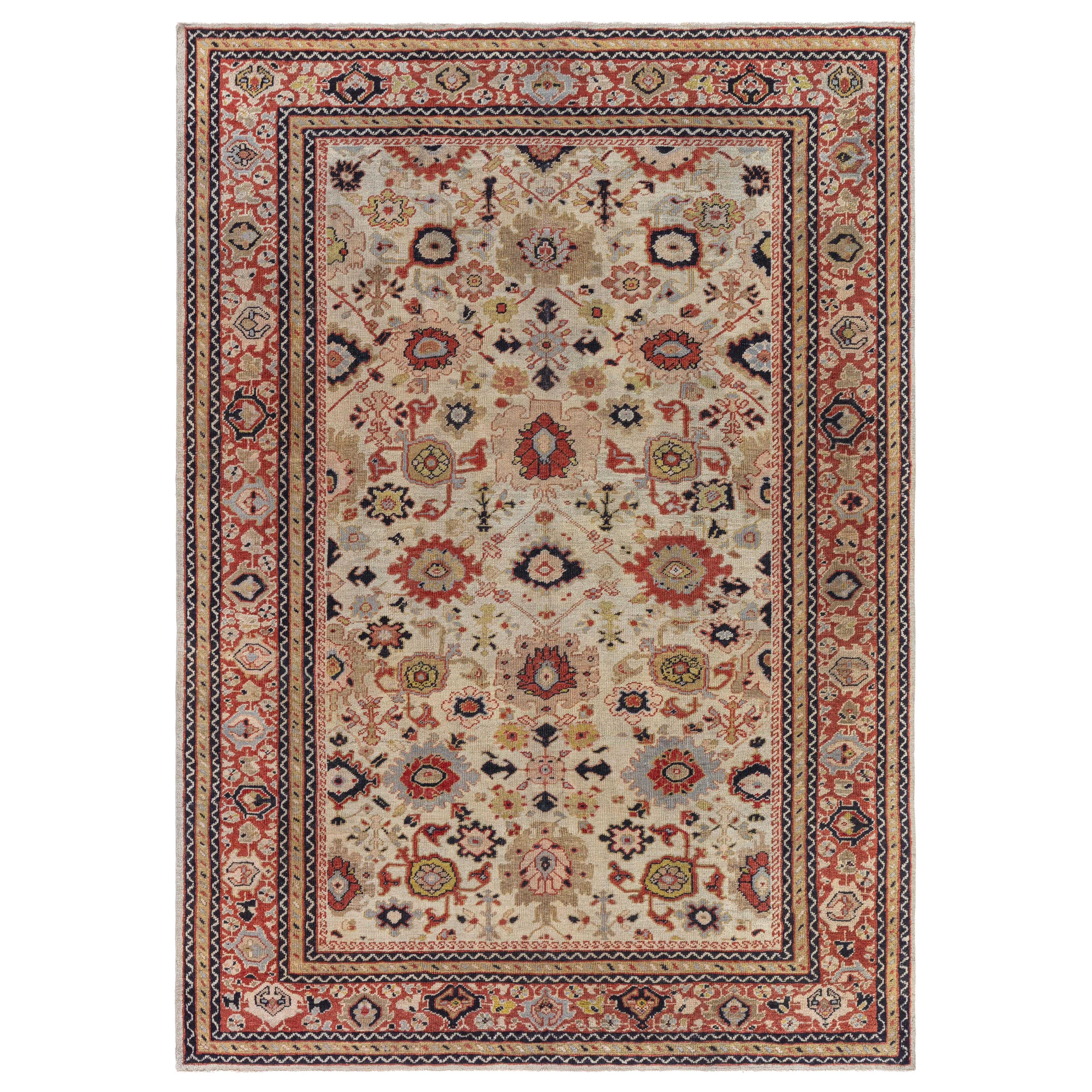 Doris Leslie Blau Authentique tapis en laine Sultanabad fait main du 19e siècle