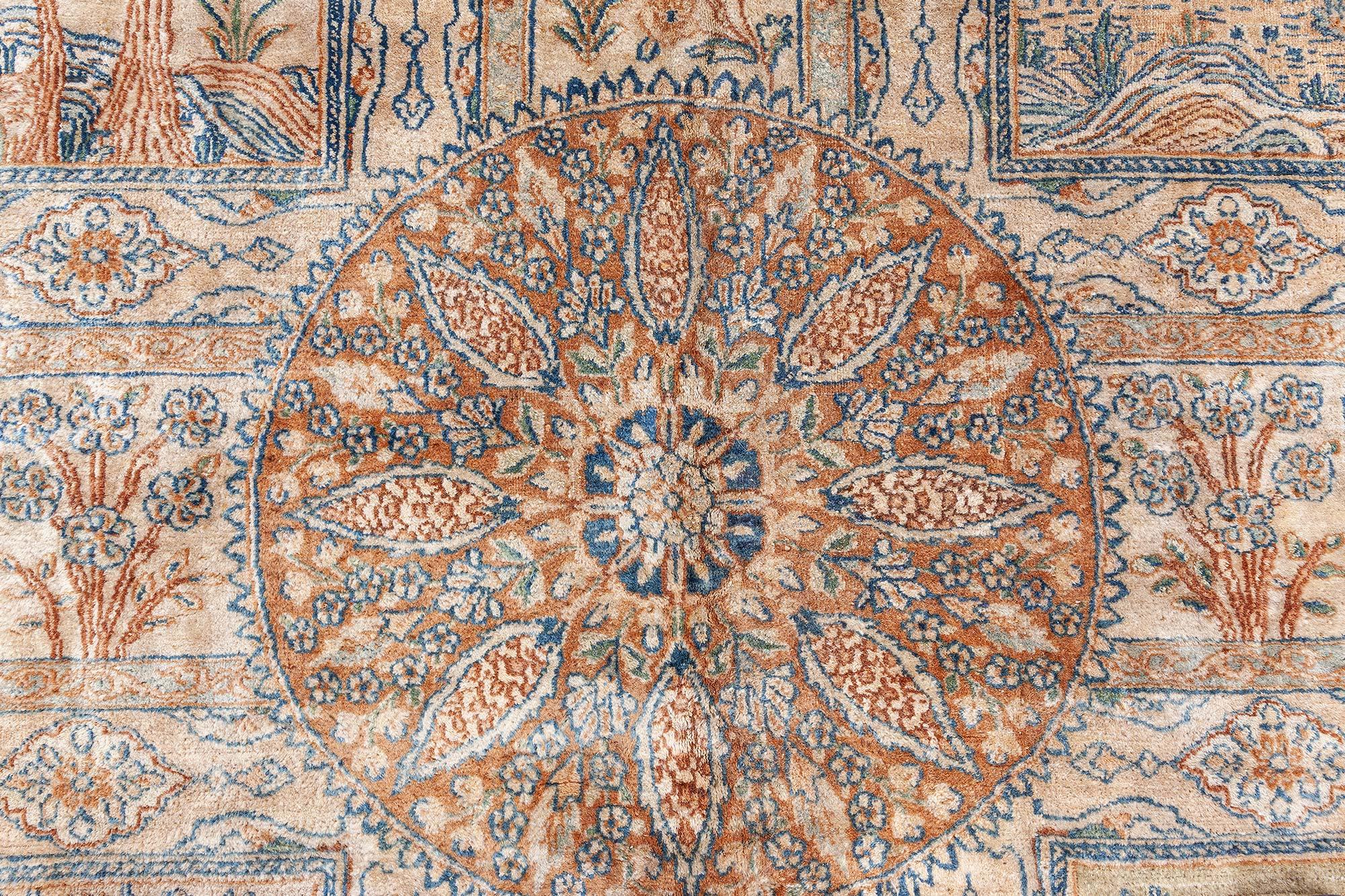 Doris Leslie Blauer authentischer persischer Kirman-Teppich des frühen 20. Jahrhunderts (Wolle) im Angebot