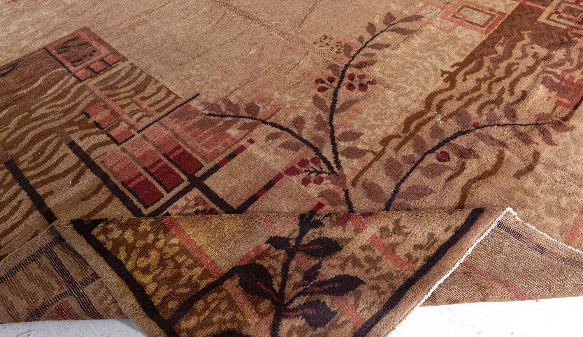 Doris Leslie Blau Authentic French Art Deco Brown Handwoven Wool Rug In Good Condition For Sale In New York, NY
