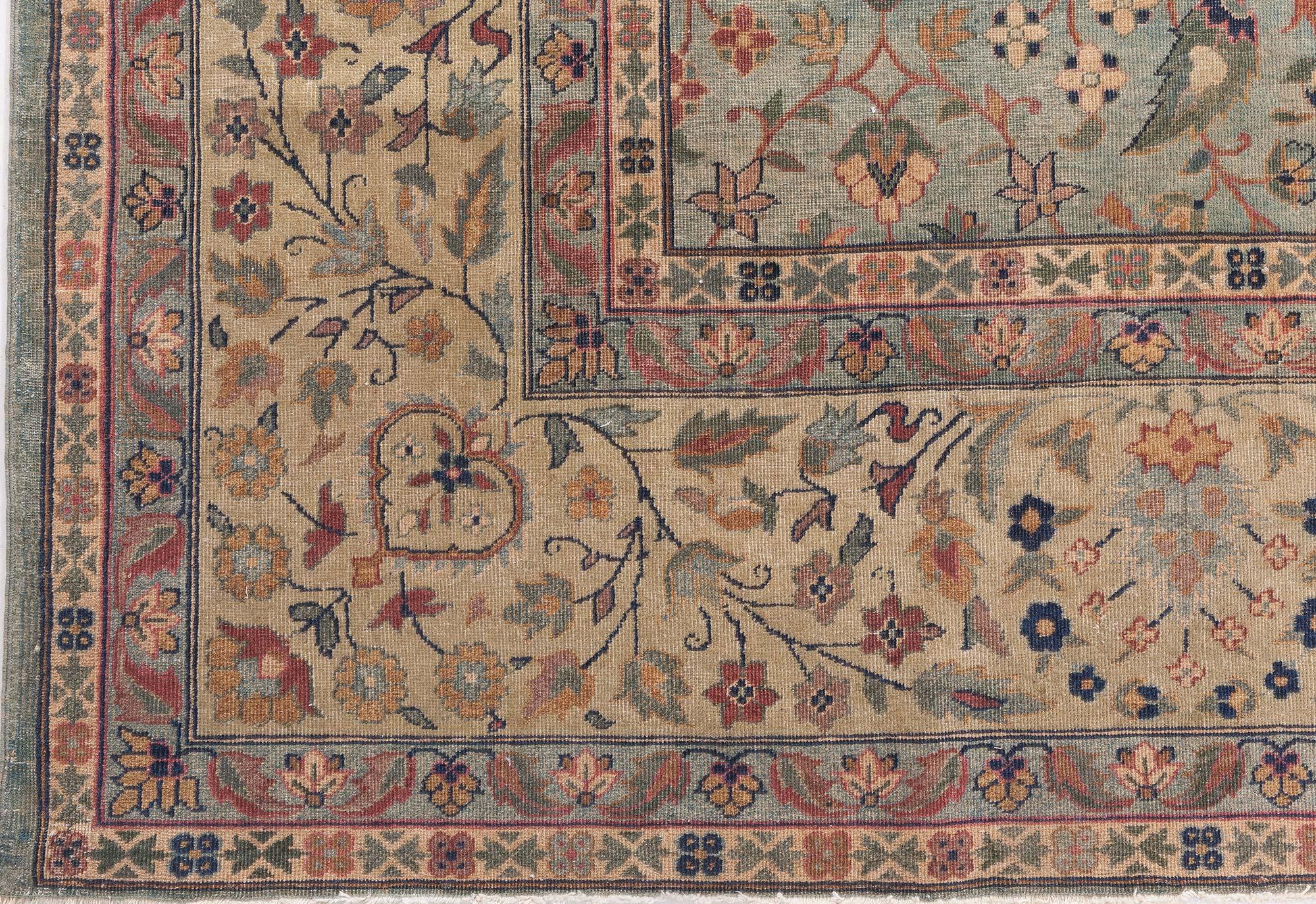 Doris Leslie Blau Authentic Indian Botanic Handmade Wool Rug (Handgewebt) im Angebot