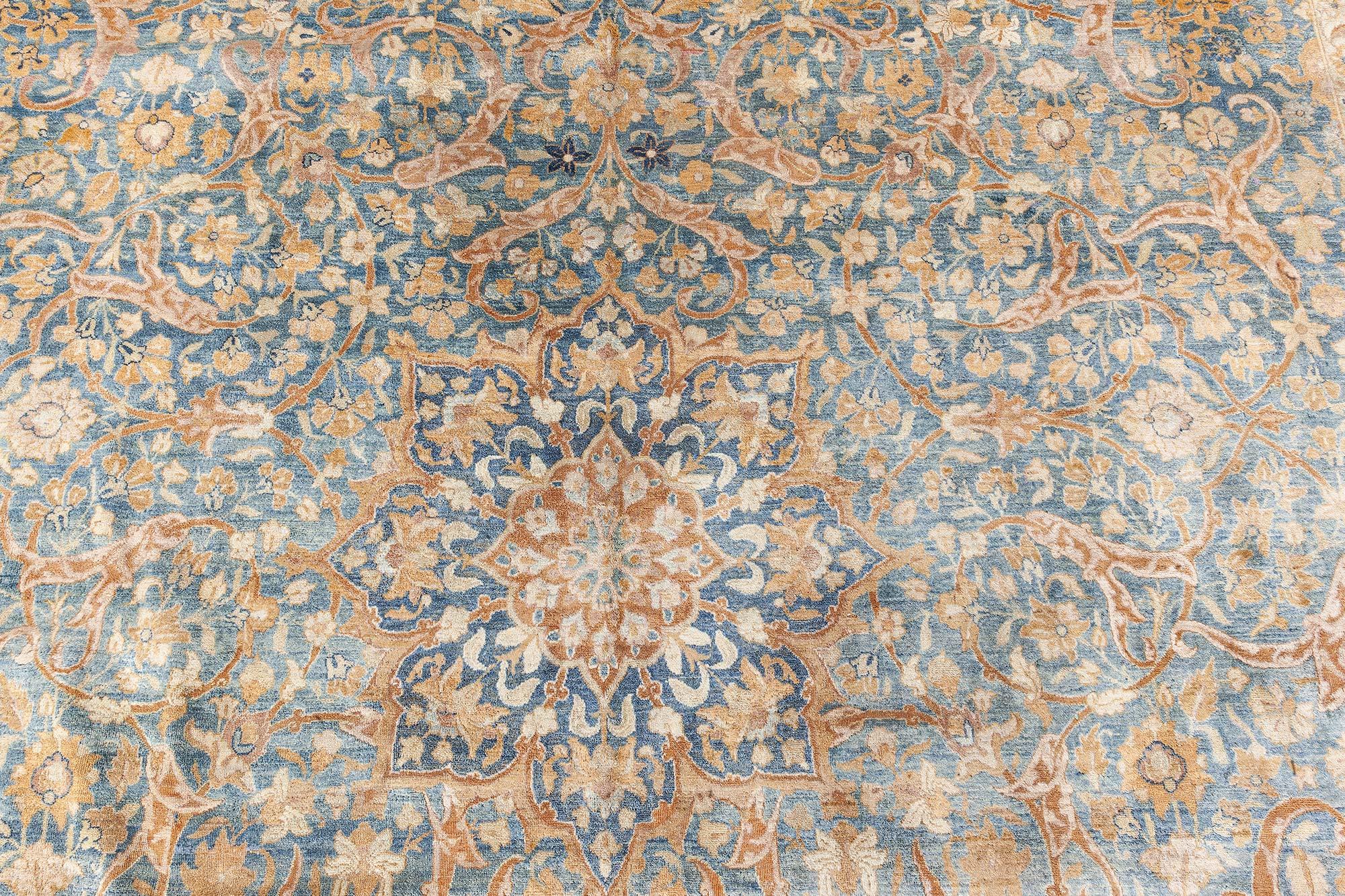 Doris Leslie Blauer authentischer persischer Kirman Handgefertigter Teppich aus Wolle im Angebot 5