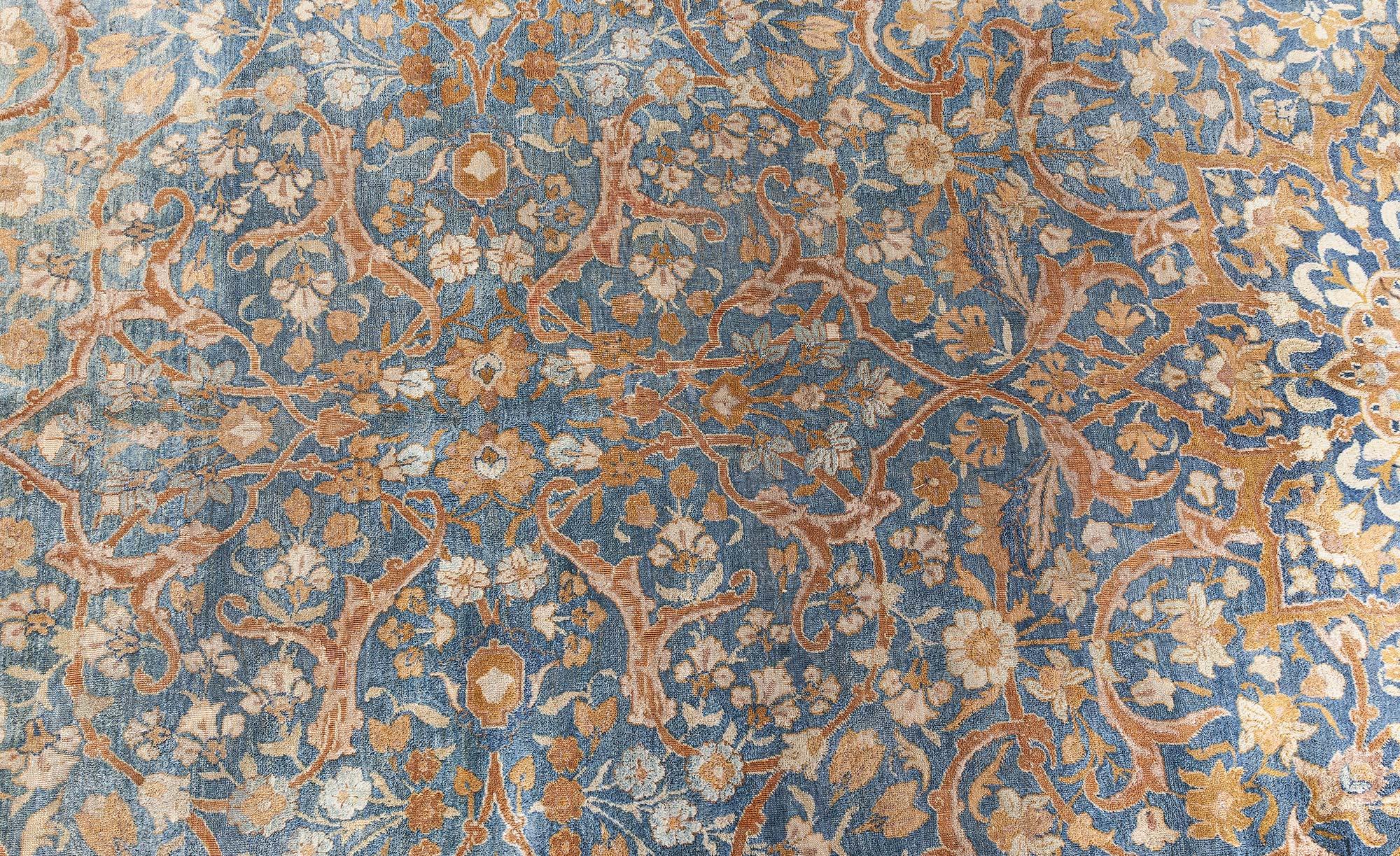 Doris Leslie Blauer authentischer persischer Kirman Handgefertigter Teppich aus Wolle (Persisch) im Angebot