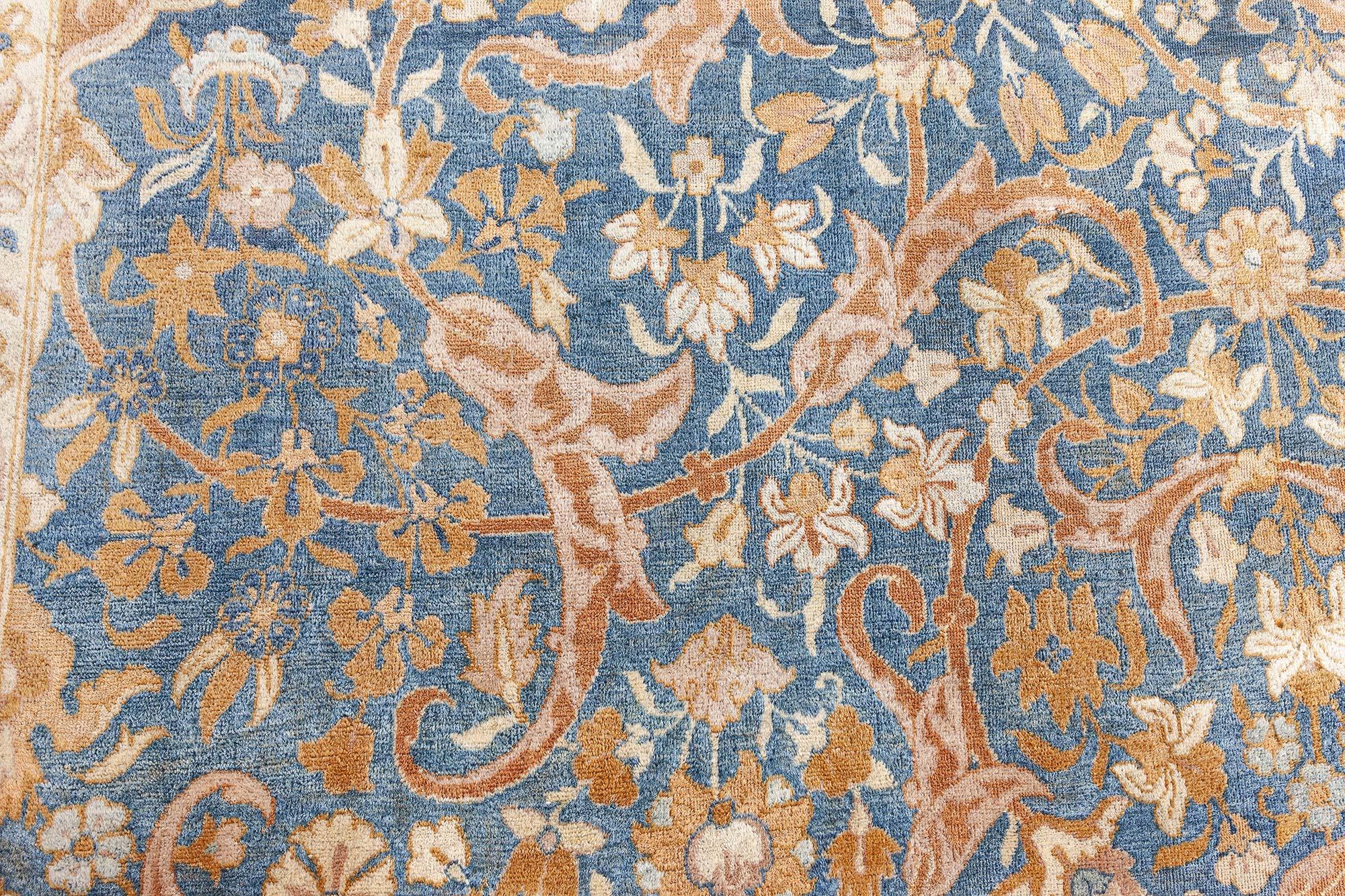 Doris Leslie Blauer authentischer persischer Kirman Handgefertigter Teppich aus Wolle im Angebot 1