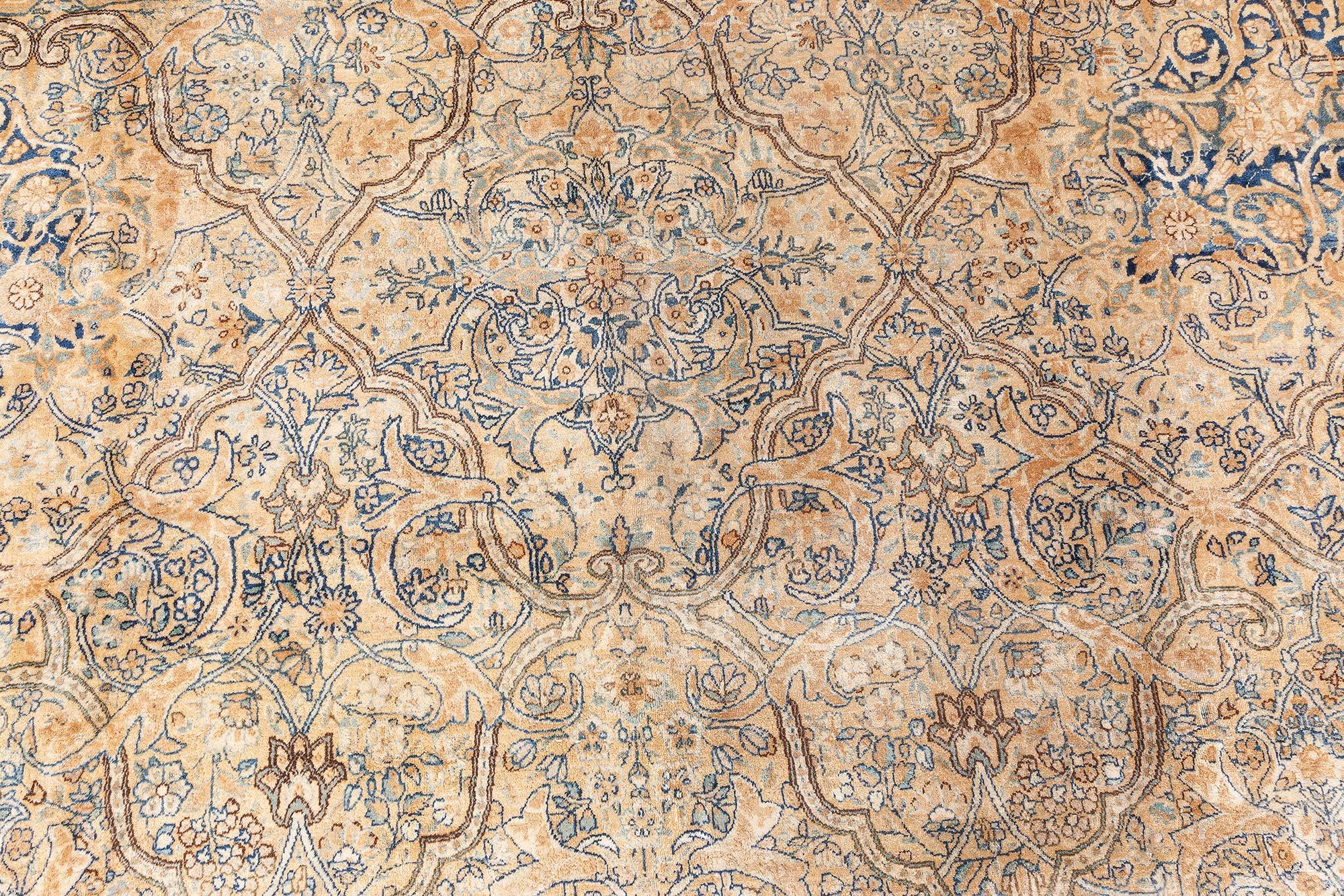 Doris Leslie Blauer authentischer persischer Kirman Handgefertigter Teppich aus Wolle im Angebot 2