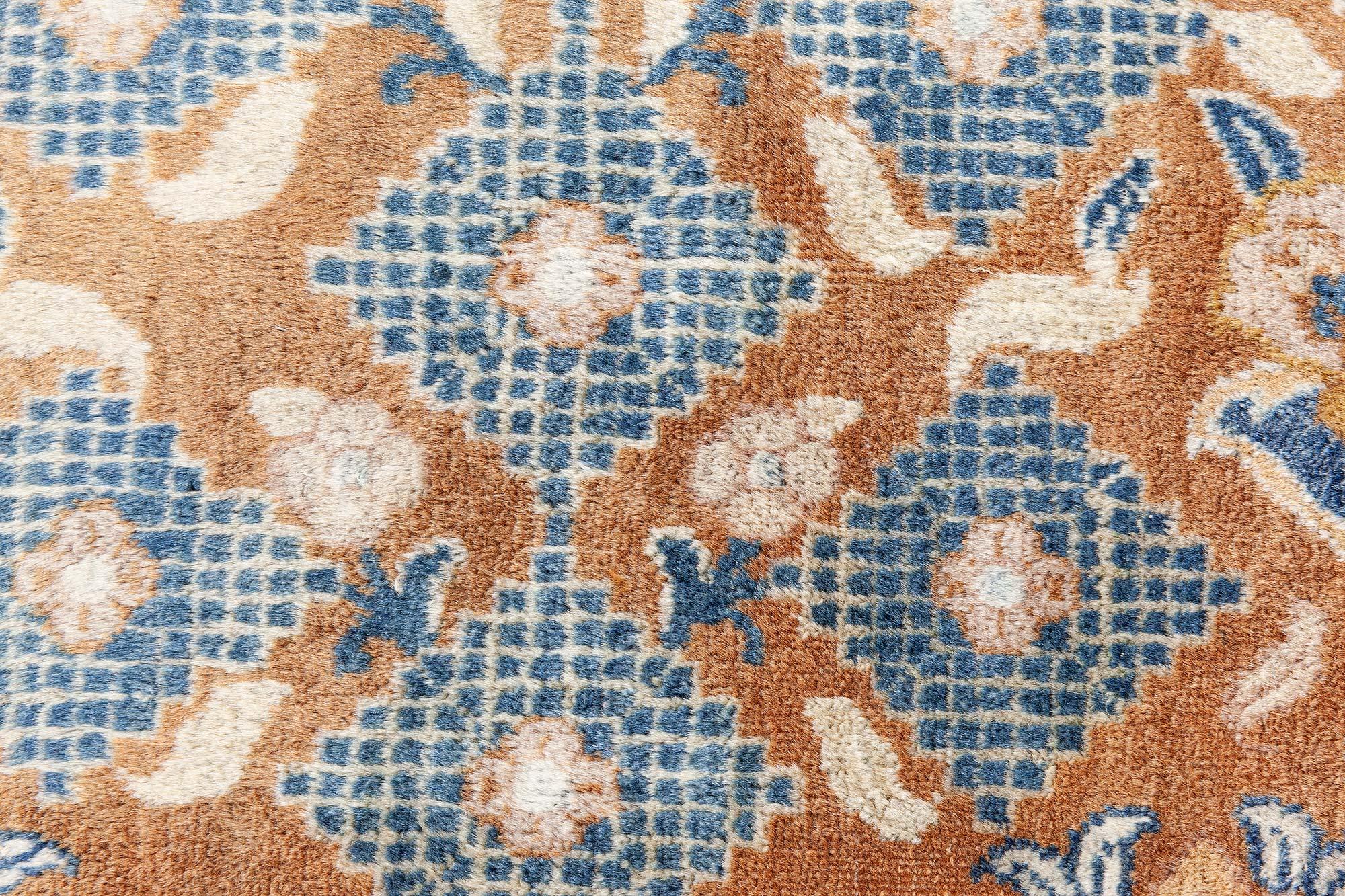Doris Leslie Blauer authentischer persischer Kirman Handgefertigter Teppich aus Wolle im Angebot 3