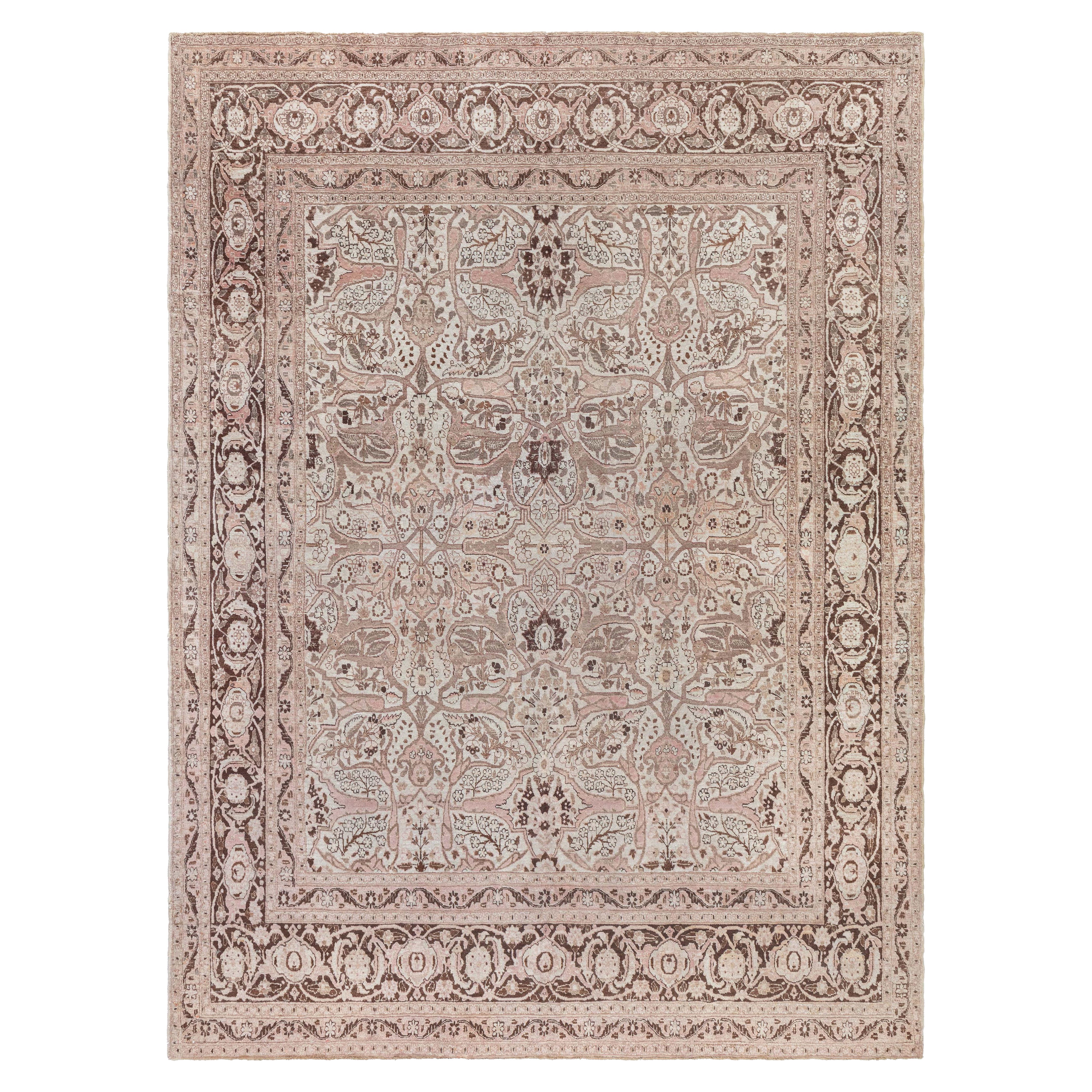 Doris Leslie Blau Authentic Persian Tabriz Brown Handmade Wool Rug
