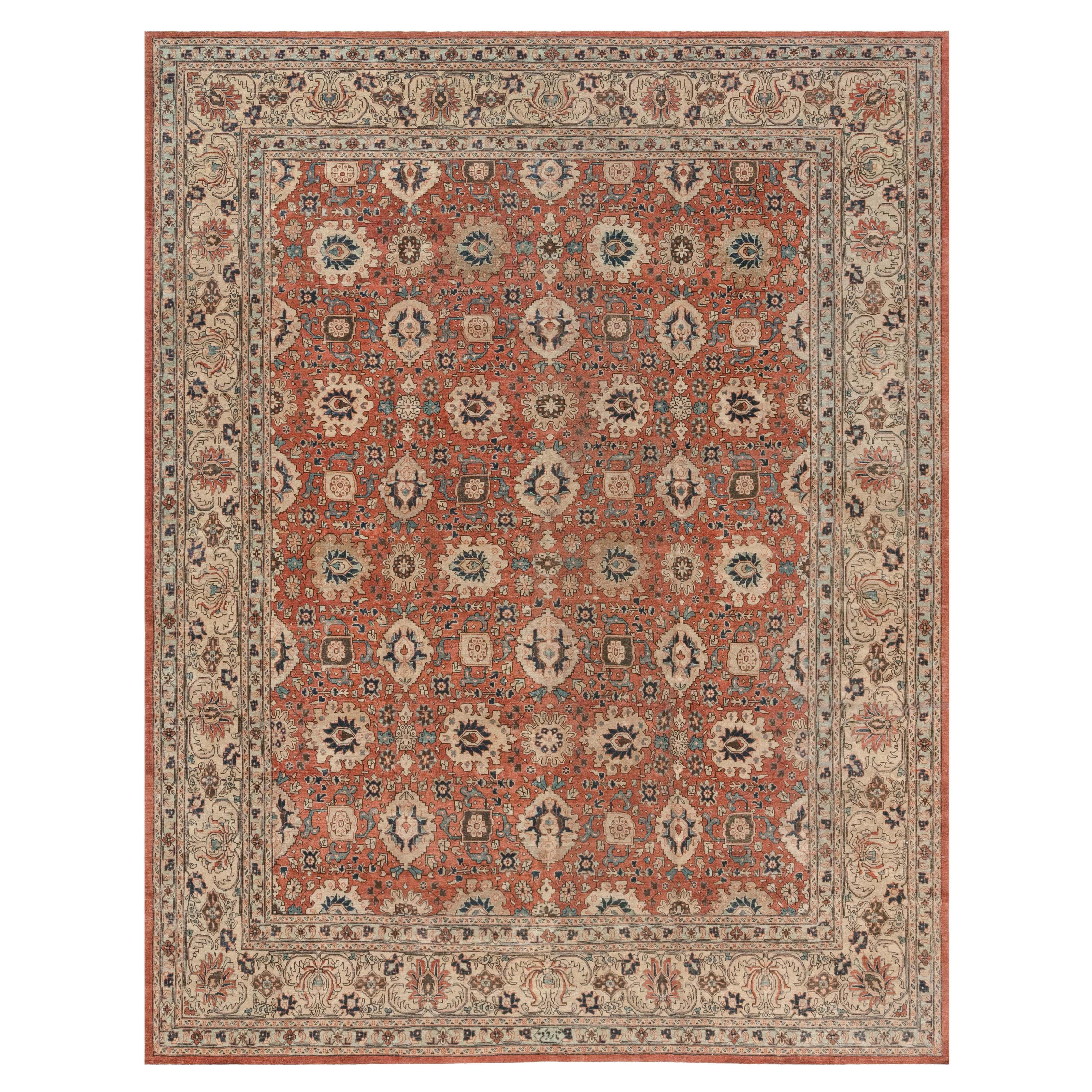 Doris Leslie Blau Authentic Persian Tabriz Red Handmade Wool Rug For Sale