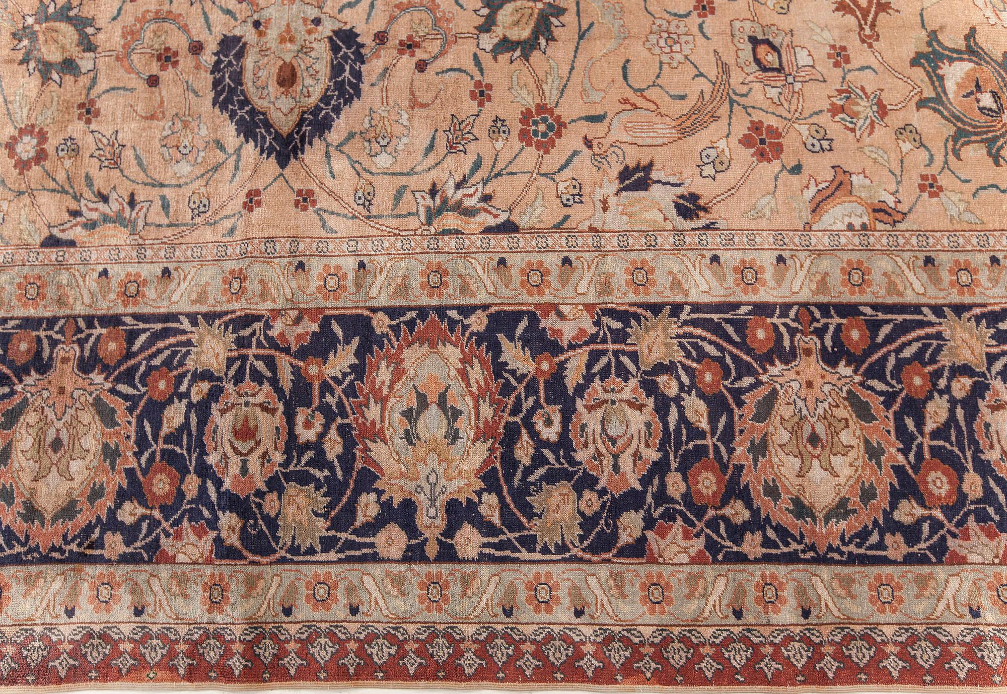 Tabriz Doris Leslie Blau Antique Silk Turkish Rug For Sale