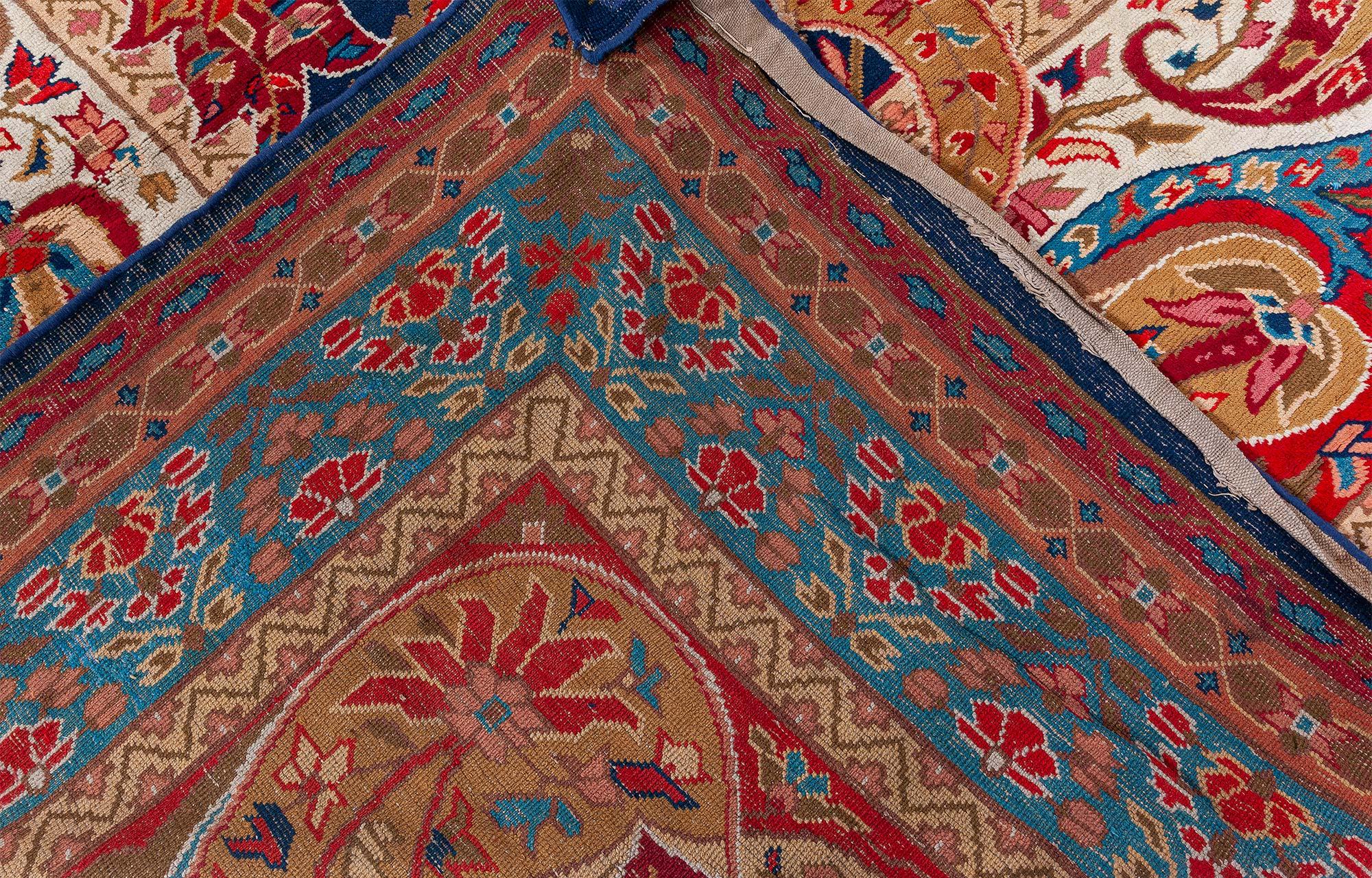Doris Leslie Blau Auténtica alfombra inglesa Axminster azul y roja Lana en venta