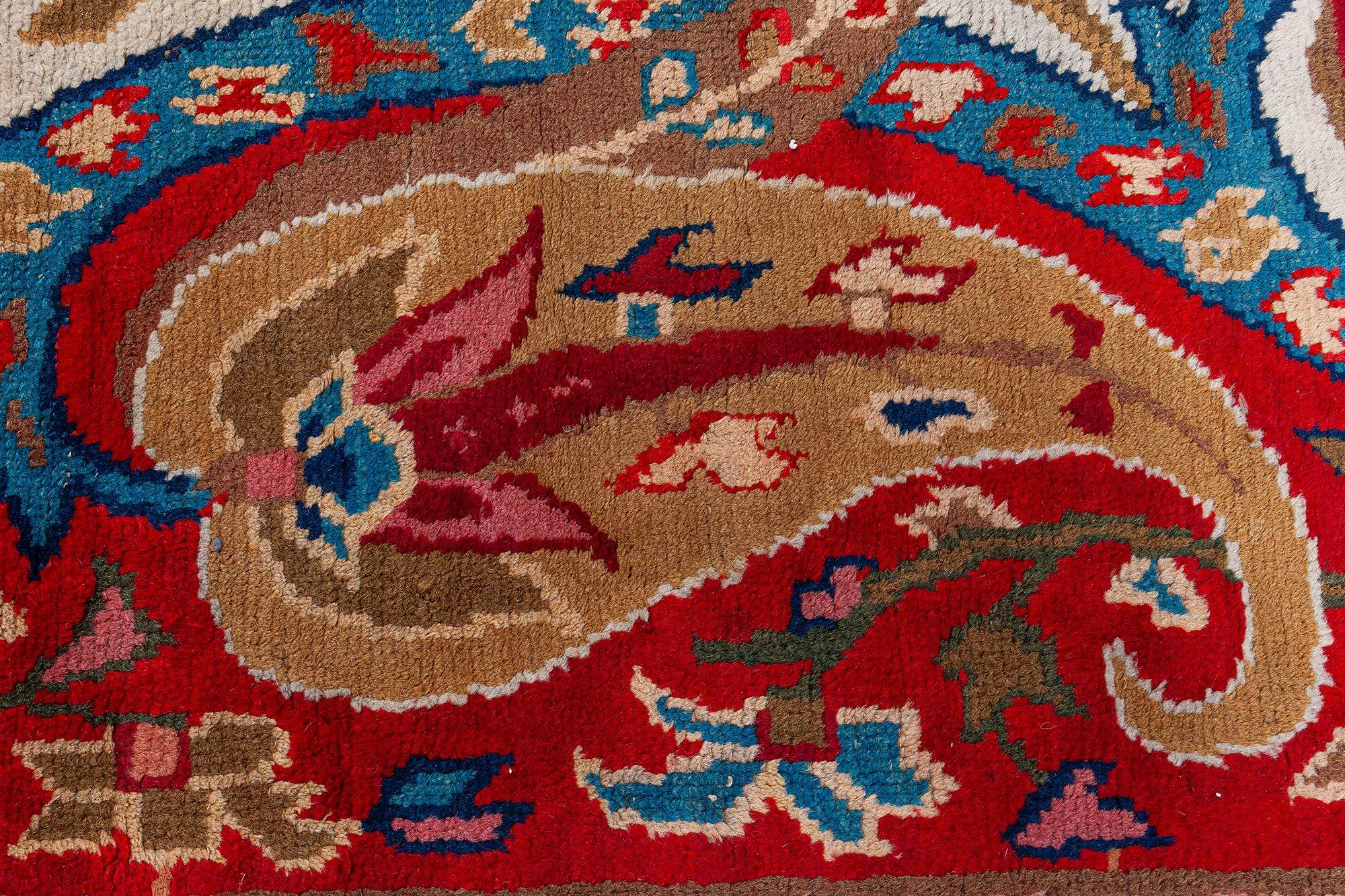 Doris Leslie Blau Auténtica alfombra inglesa Axminster azul y roja Anudado a mano en venta